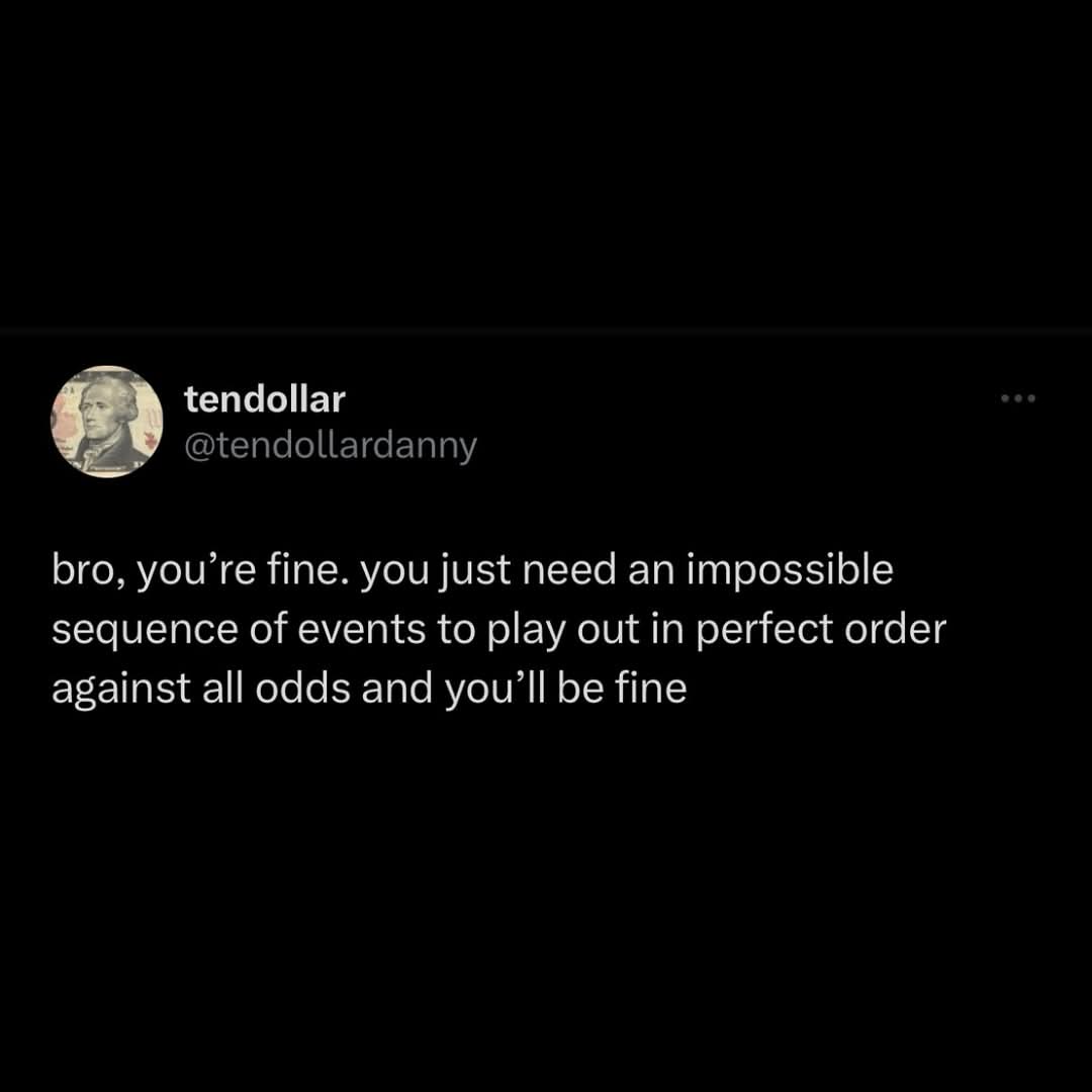 A screenshot of a tweet from user 'tendollar' (@tendollardanny) with a profile picture featuring George Washington on a…