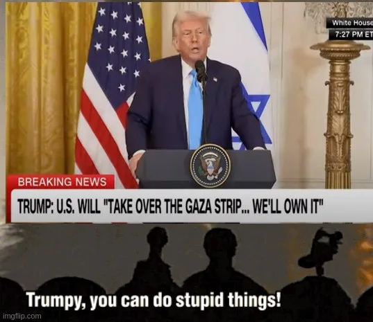 A screenshot of Donald Trump speaking at a podium with American and Israeli flags behind him, overlaid with a 'BREAKING…
