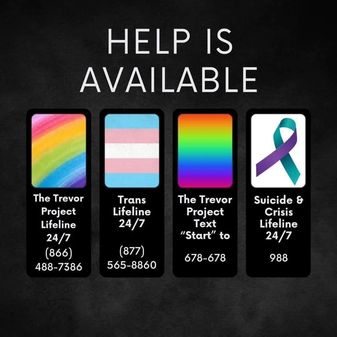A black background displays the text 'HELP IS AVAILABLE' above four vertical black boxes. Each box contains a colored icon…