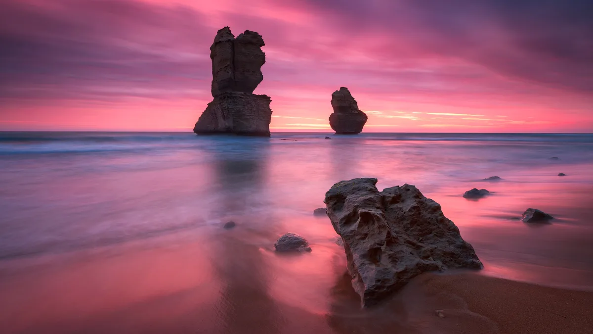 The Great Ocean Road's Shipwreck Coast, a 150-mile scenic highway, winds westward from Melbourne. At the Gibson Steps, a…