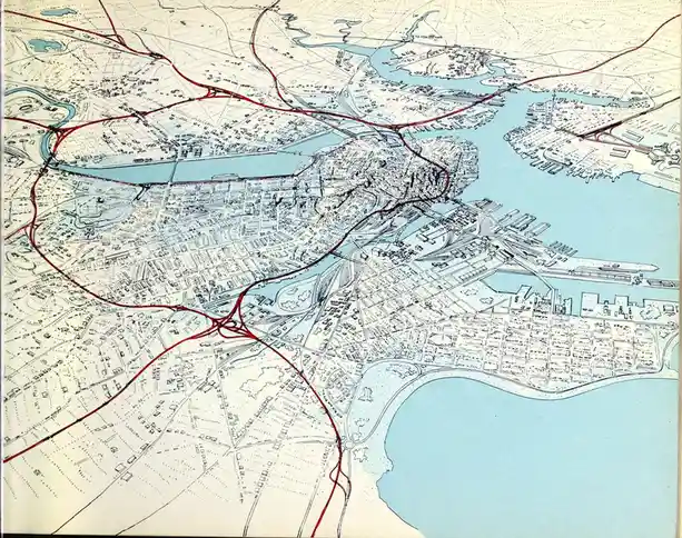 A Glimpse into Boston's Original 1948 Elevated Highway Vision