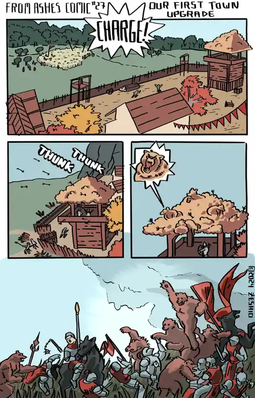 From Ashes Comic 27: Leveling Up Our First Town