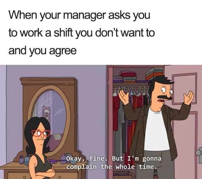 A cartoon image from 'Bob's Burgers' shows a woman with arms crossed looking annoyed while standing in front of a dresser…