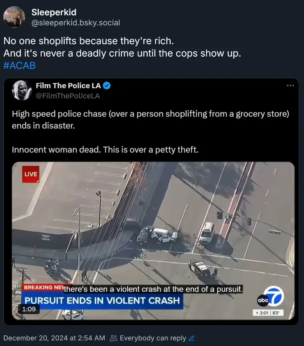 A screenshot of a social media post showing a news clip of a violent car crash at an intersection, with text overlays…
