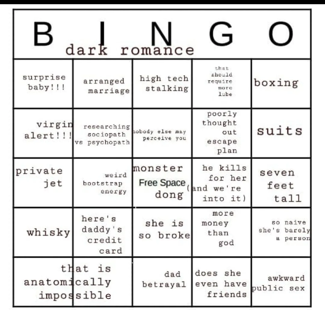 Bingo for Dark Romance Novel Enthusiasts