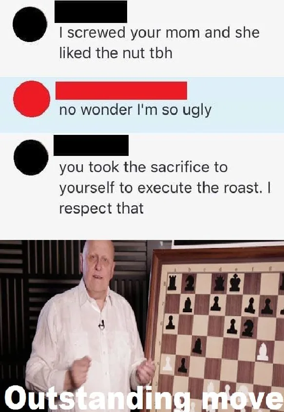 The image shows a man in a white shirt standing next to a large chessboard with pieces arranged in an early game position…