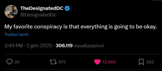 A screenshot of a tweet from TheDesignatedDC showing the text 'My favorite conspiracy is that everything is going to be…