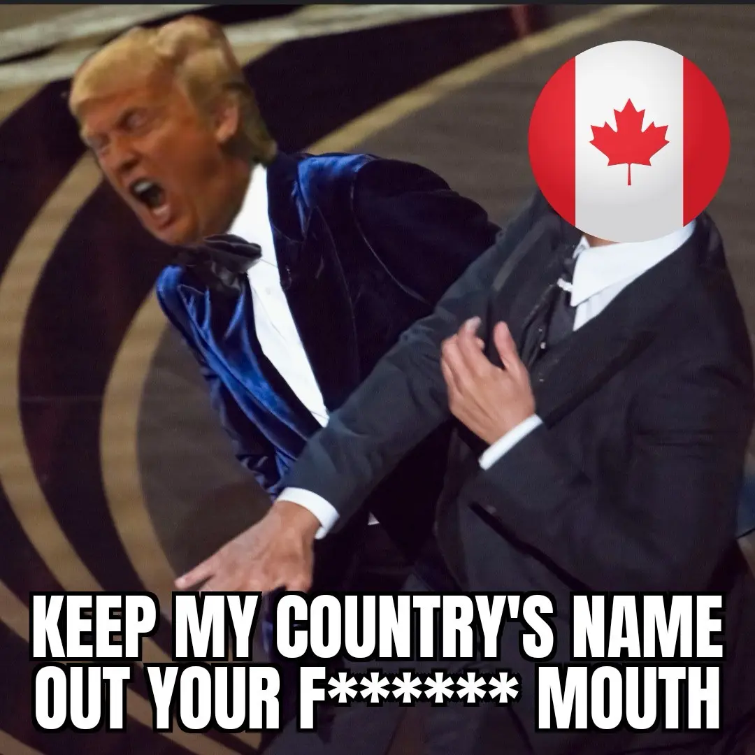 A man in a blue velvet tuxedo is yelling while grabbing another man in a black suit by the arm; the second man's face is…