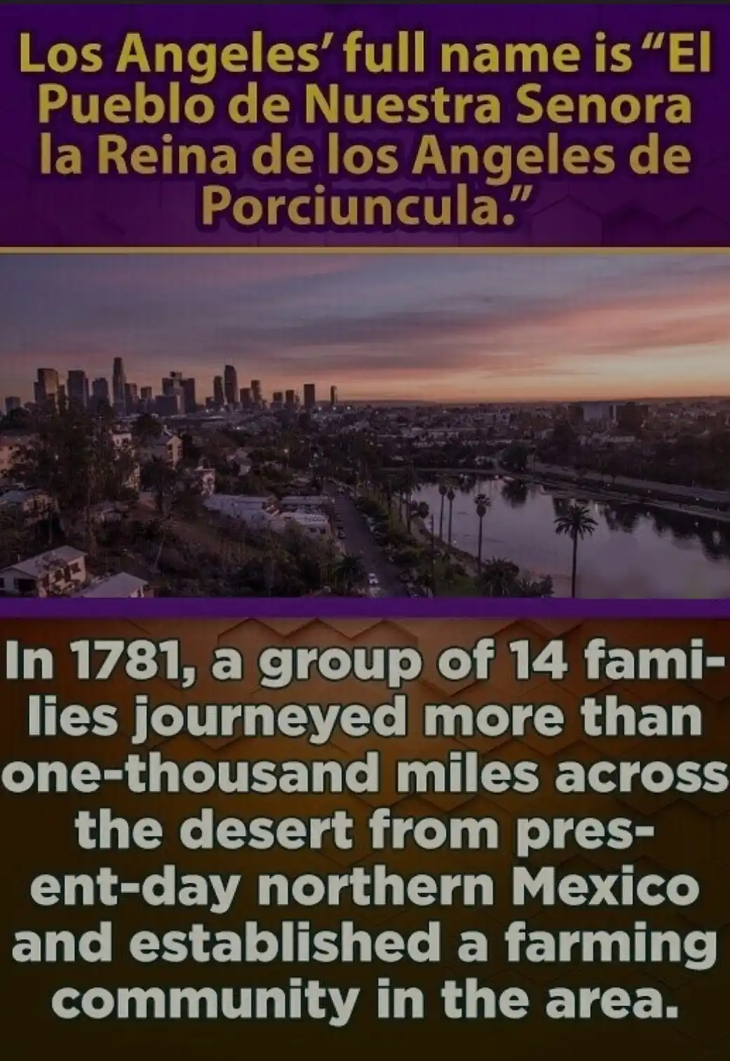 An aerial photo of the Los Angeles skyline at dusk, overlaid with two text blocks. The top block states 'Los Angeles' full…