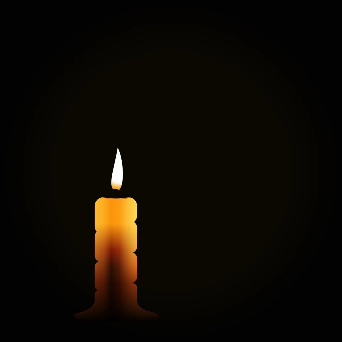 A single lit candle with a warm orange glow stands alone against a completely black background, casting a soft light. The…