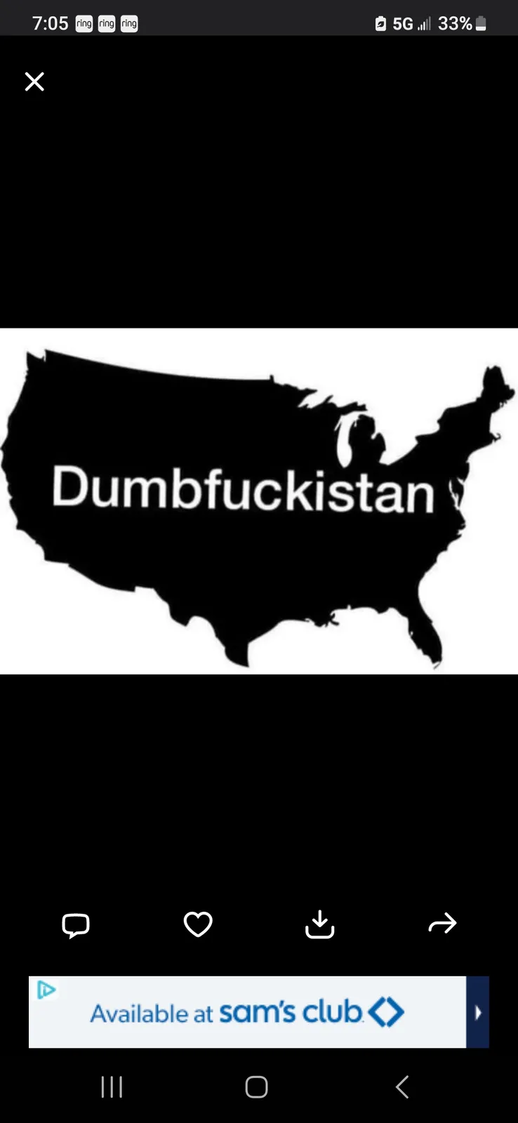 A black silhouette of the United States map is overlaid with the text 'Dumbfuckistan' in white. Below the map, a banner…