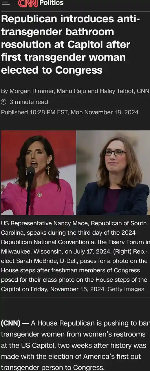 The image is a screenshot of a CNN Politics article featuring two photos side-by-side: on the left, Representative Nancy…