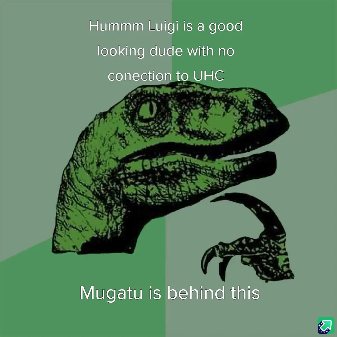 The image features the iconic green 'Philosoraptor' meme template, a stylized illustration of a dinosaur with a thoughtful…