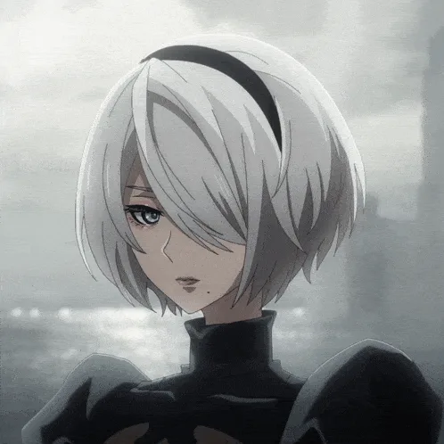 The image displays six panels of the anime character 2B from NieR:Automata, arranged in a 2x3 grid. In the top row, she has…