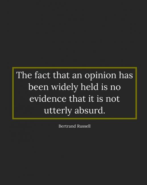 A dark gray background features a centered, yellow-bordered white text box containing a quote attributed to Bertrand…