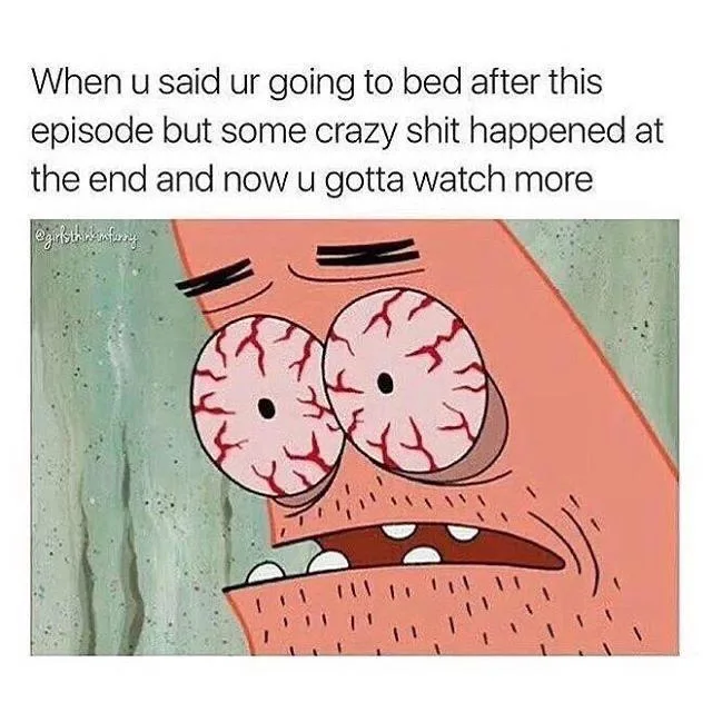 The image shows Patrick Star from SpongeBob SquarePants with his eyes bulging and cracked, conveying extreme frustration or…
