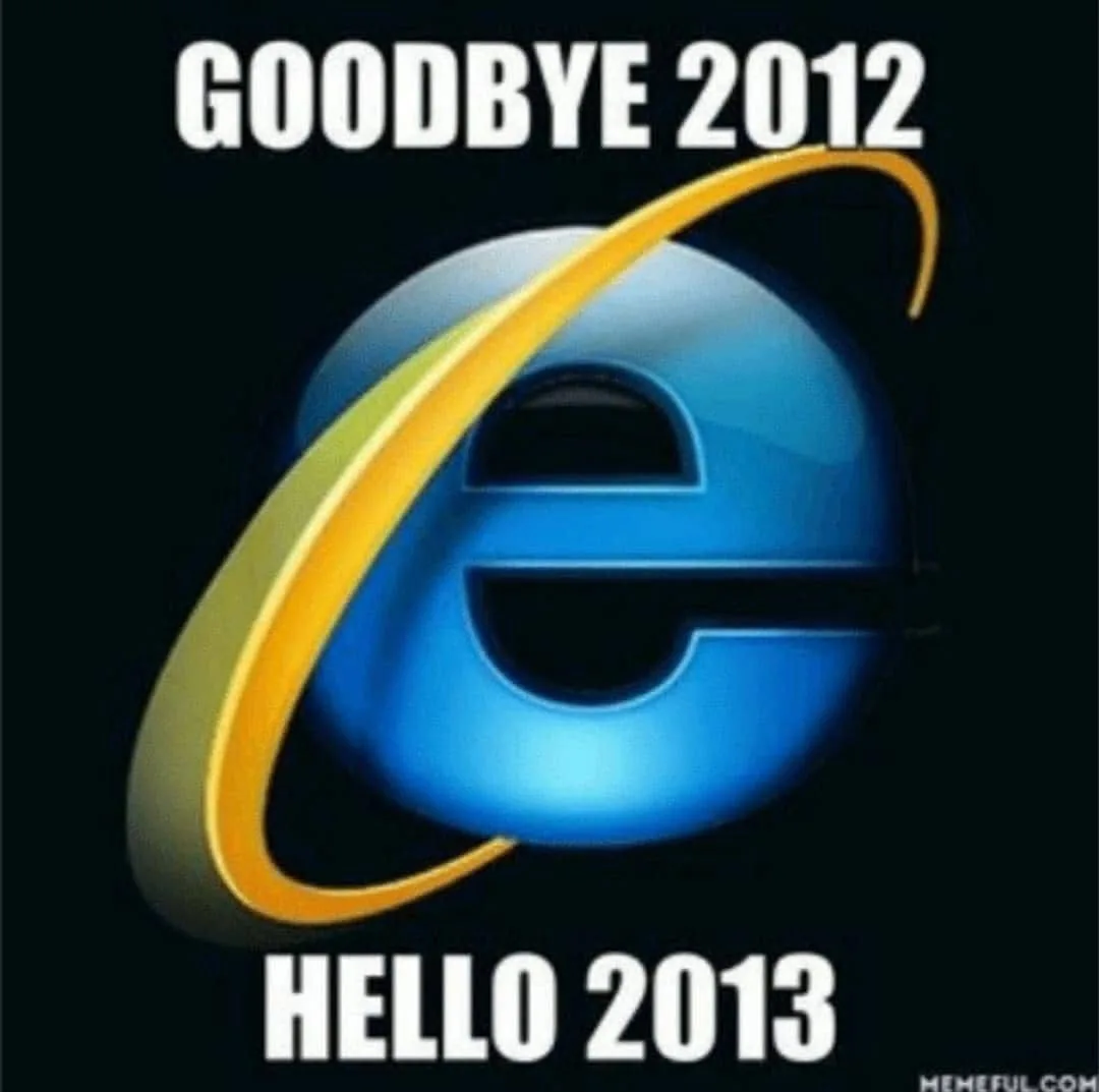 The image displays the iconic blue and yellow Microsoft Internet Explorer logo against a black background. White bold text…