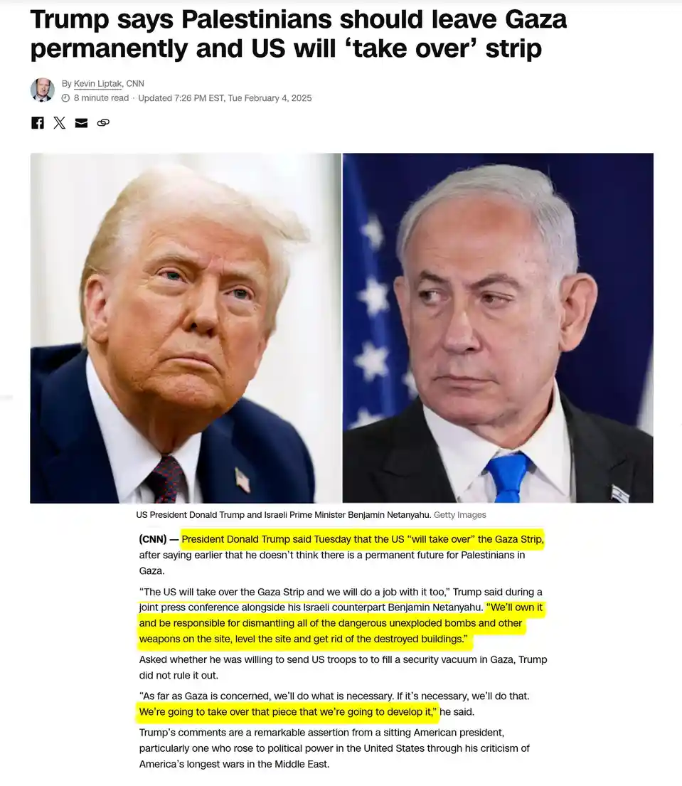 The image displays a split-screen of Donald Trump and Benjamin Netanyahu, both looking serious, overlaid with a CNN article…