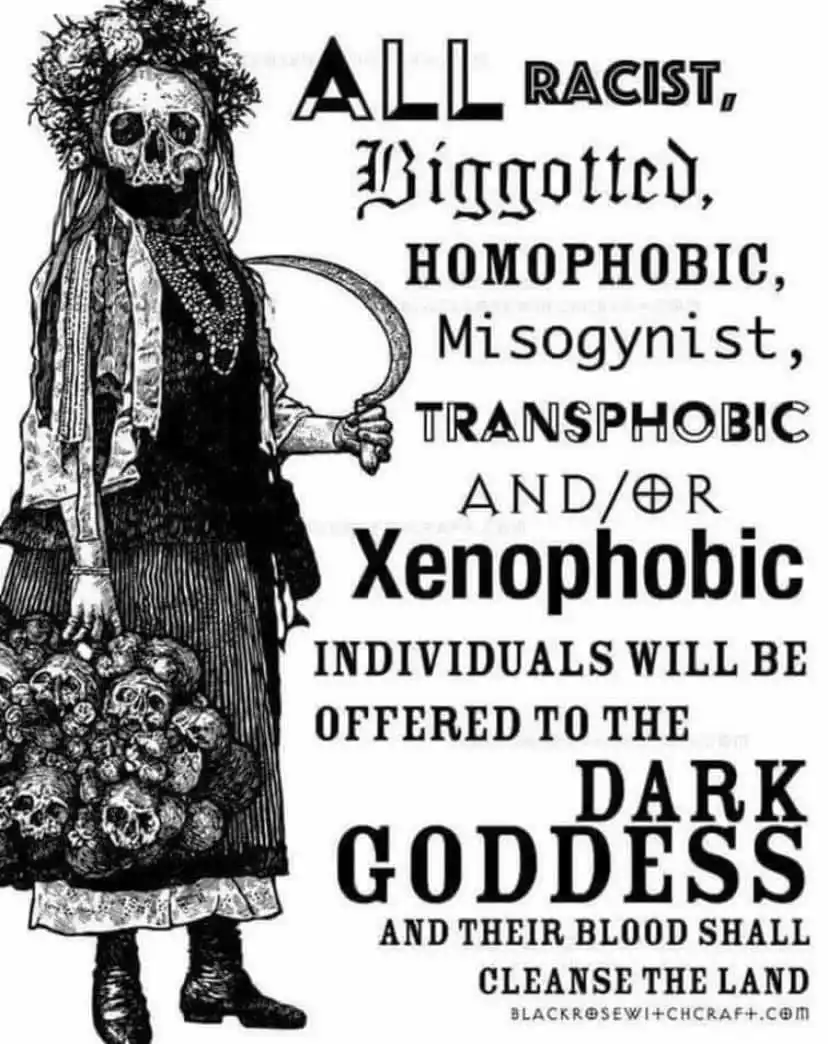 A black-and-white illustration depicts a skeletal figure with a floral crown, holding a scythe and a basket of skulls…