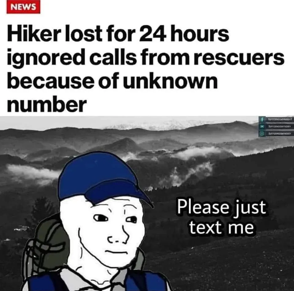 A black-and-white photo of a hiker in a mountainous, foggy landscape with a backpack and blue cap. Overlaid text reads…
