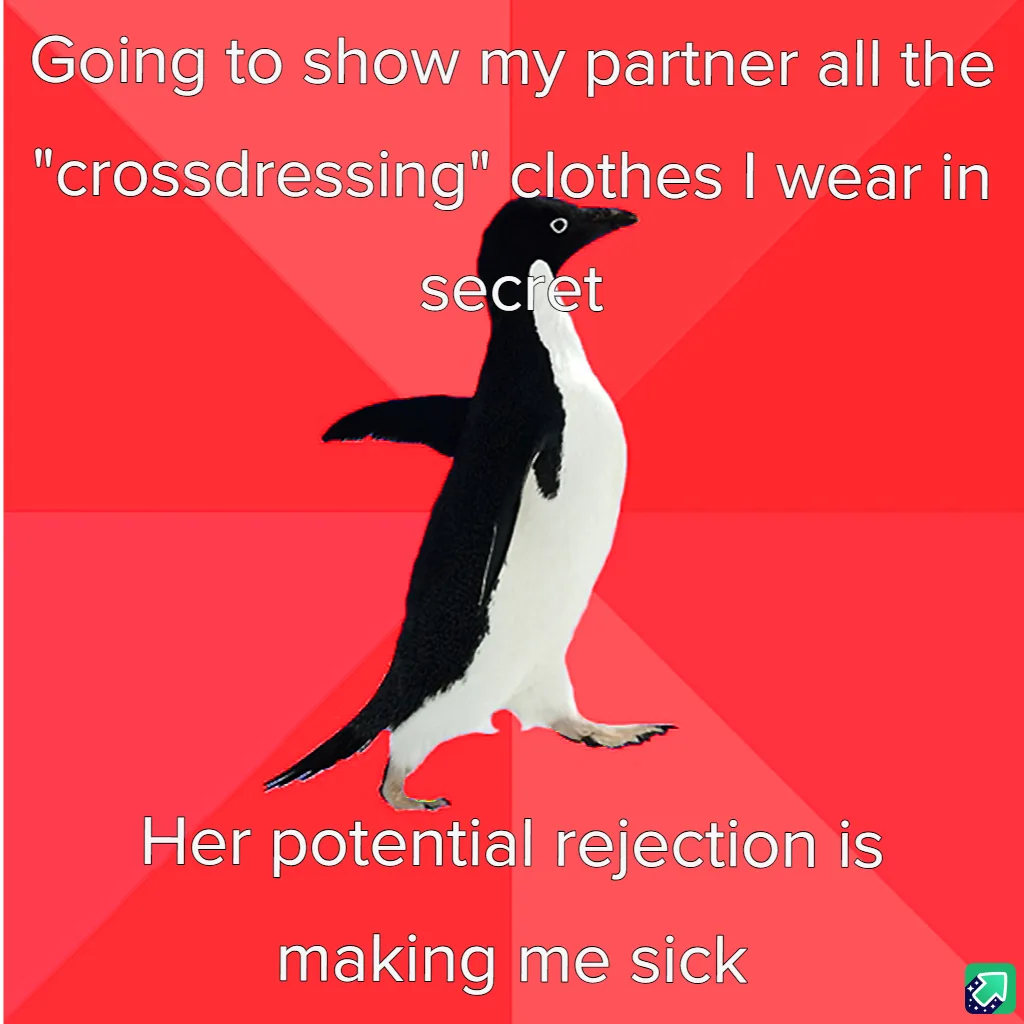 A black-and-white penguin walks against a red background with diagonal stripes. White text overlaid on the image reads…