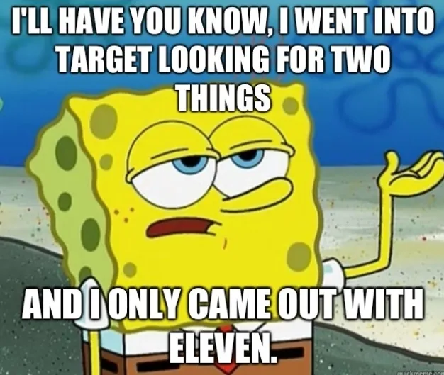 SpongeBob SquarePants has a weary, exasperated expression with half-lidded eyes and a slightly downturned mouth, gesturing…