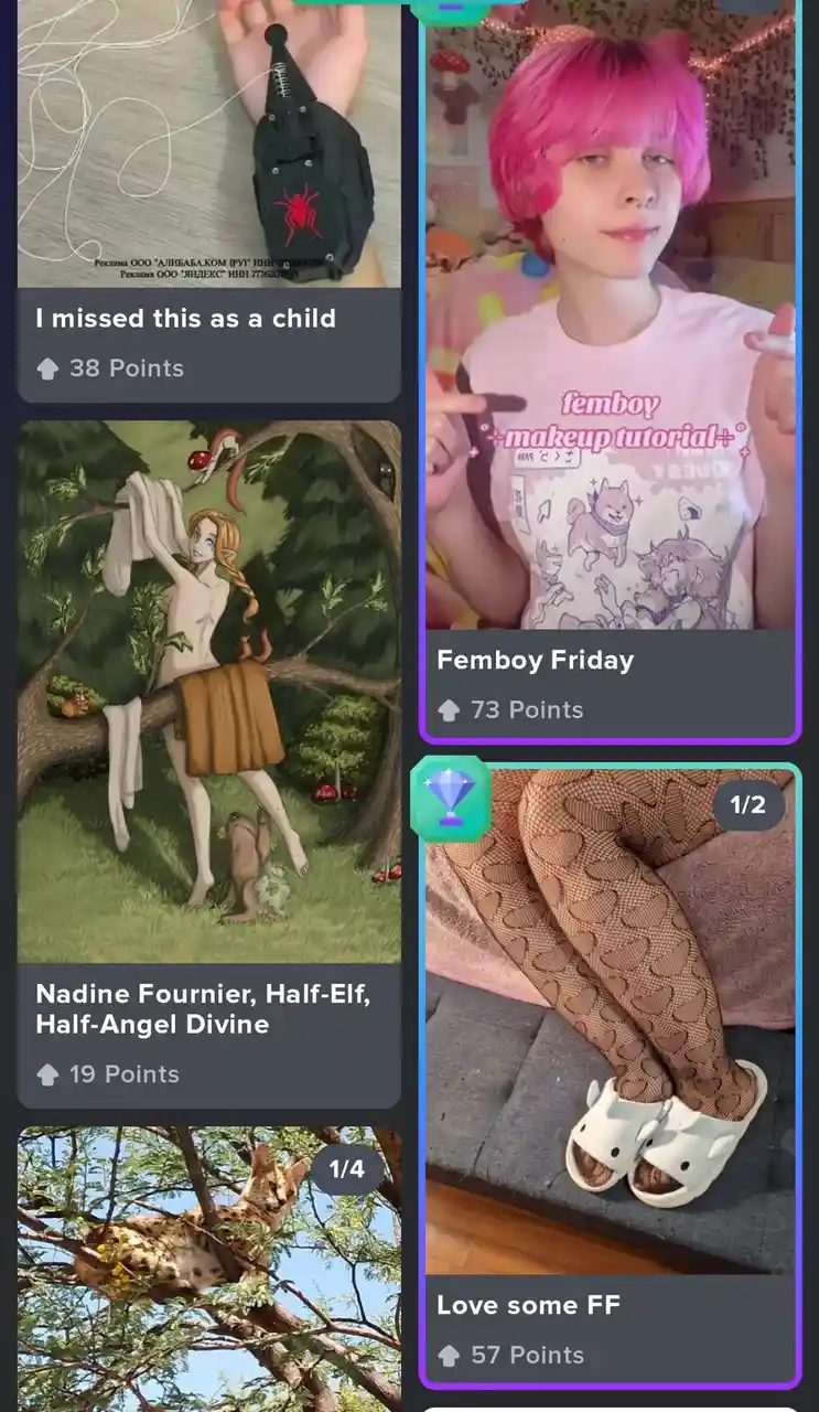 A screenshot of a social media feed showing four different posts. The top-left post features a close-up of a black…