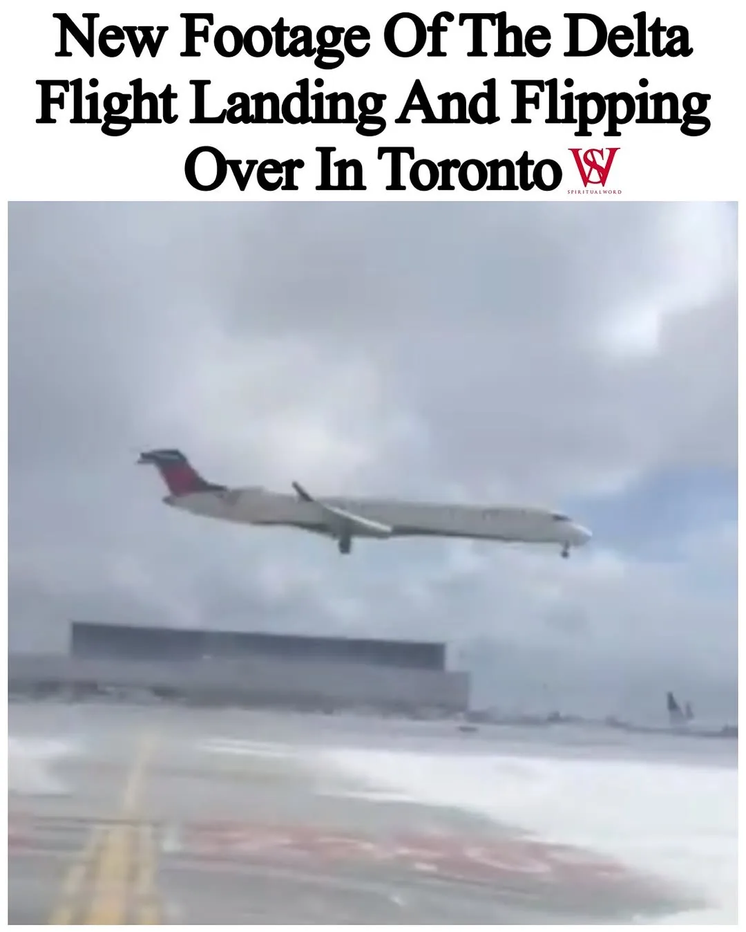 An image of a Delta airplane in mid-air, appearing to be in the process of landing, with an airport terminal visible below…