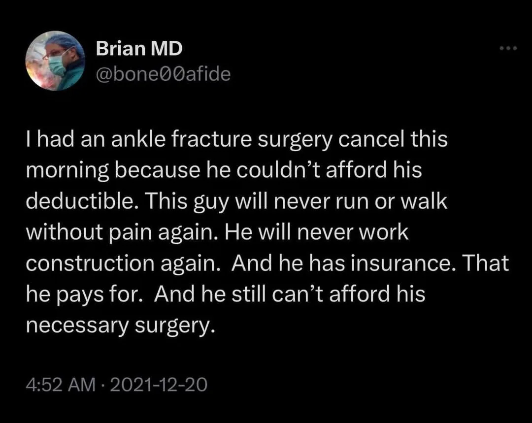 A screenshot of a tweet from 'Brian MD' (@bone00afide) posted at 4:52 AM on December 20, 2021, showing white text on a black…