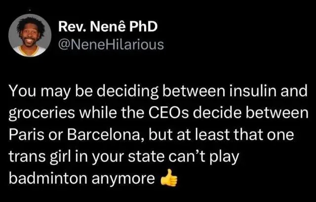 A screenshot of a tweet from Rev. Nenê PhD (@NeneHilarious) with white text on a black background. The tweet reads: 'You may…