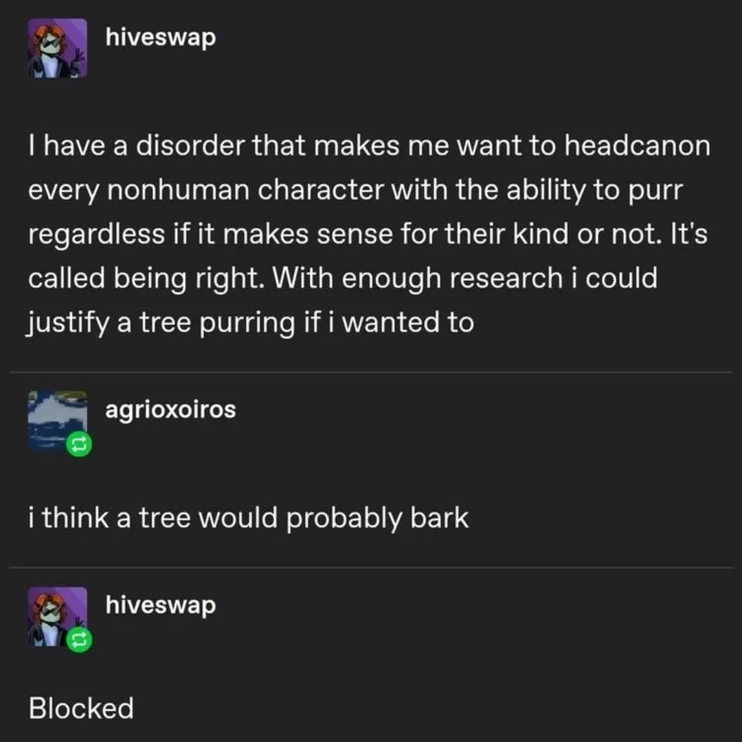 A screenshot of a Discord chat shows user 'hiveswap' stating they have a 'disorder' making them want to headcanon nonhuman…