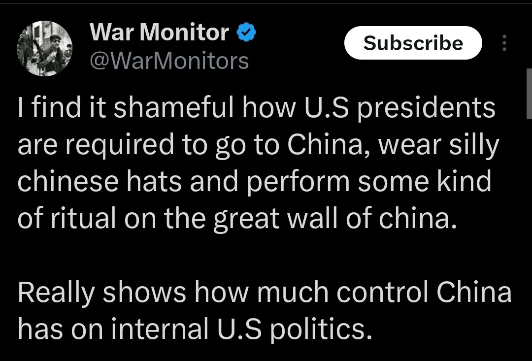 A screenshot of a YouTube channel's comment section, showing a user named 'War Monitor' with a verified checkmark. The…
