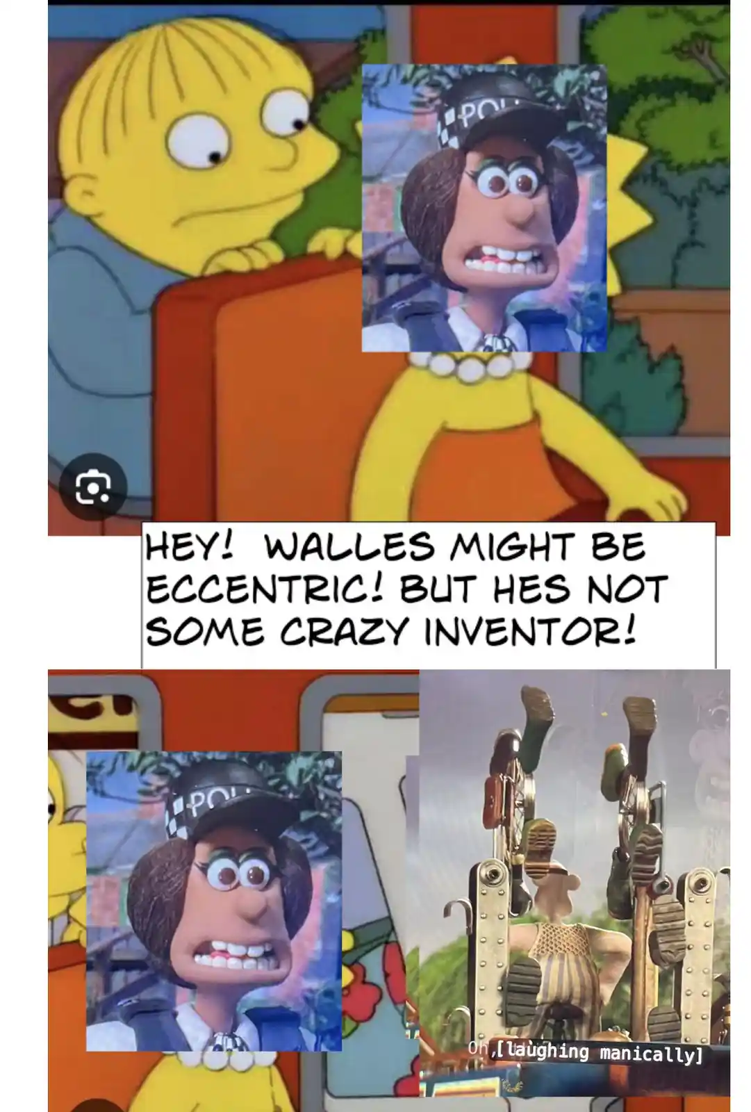 The image shows a split-screen meme. The top panel features a cartoon character with a shocked expression, overlaid with a…