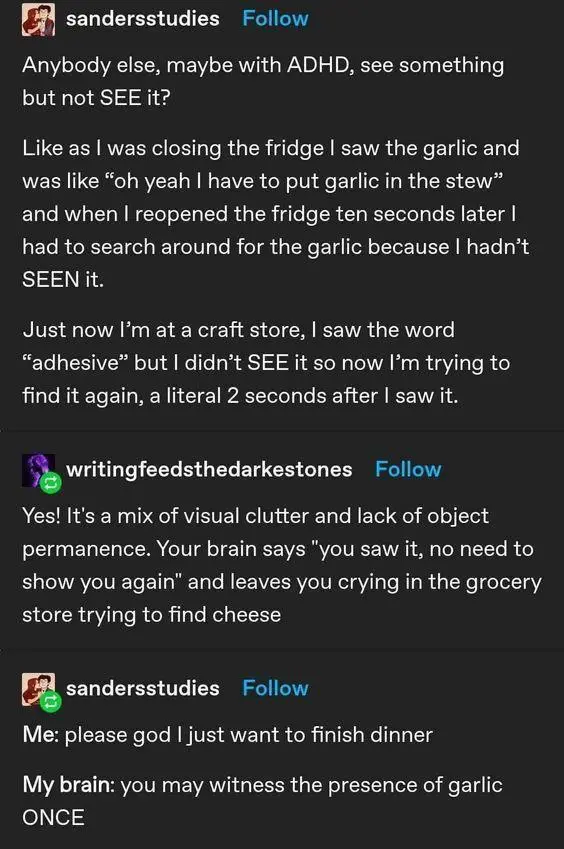 A screenshot of a social media thread where users discuss the frustrating experience of seeing an object or word but then…