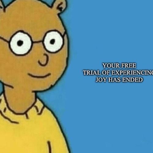 A cartoon character with large round glasses and a yellow shirt smiles against a solid blue background. White text on the…