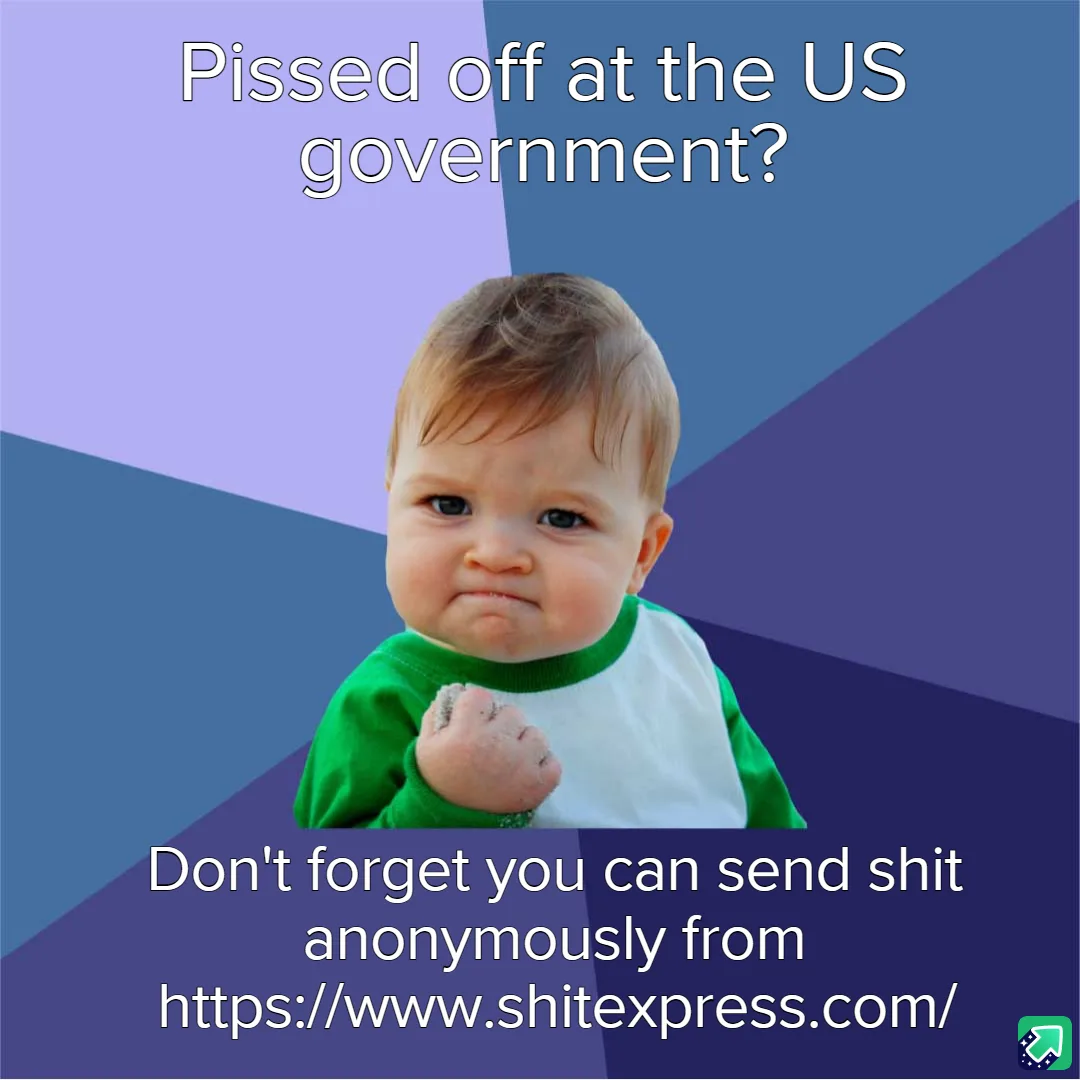 A baby with a pouting, angry expression, wearing a green and white shirt, is shown against a geometric blue and purple…