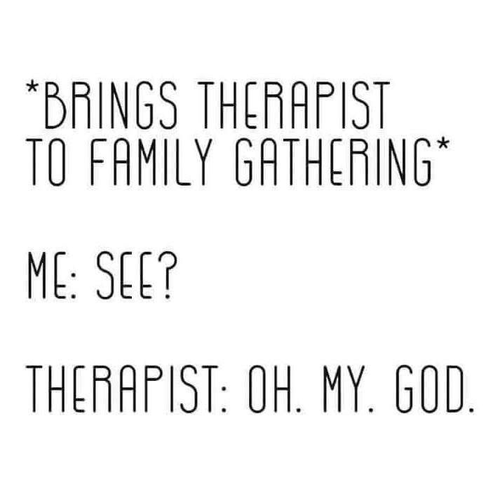 A white background with black, blocky, sans-serif text arranged in three lines. The top line reads '*BRINGS THERAPIST TO…