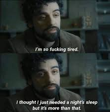 Two-panel meme featuring a man with dark hair and a beard looking exhausted. In the top panel, he says, 'I'm so fucking…