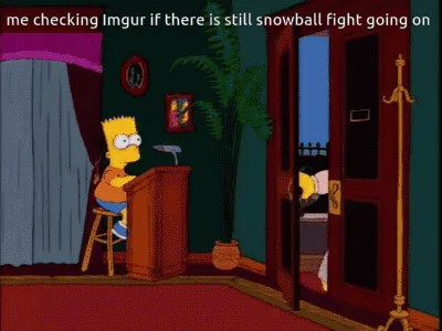 A six-panel Simpsons GIF shows Bart Simpson sitting at a podium while Homer Simpson enters, then exits, then returns with a…
