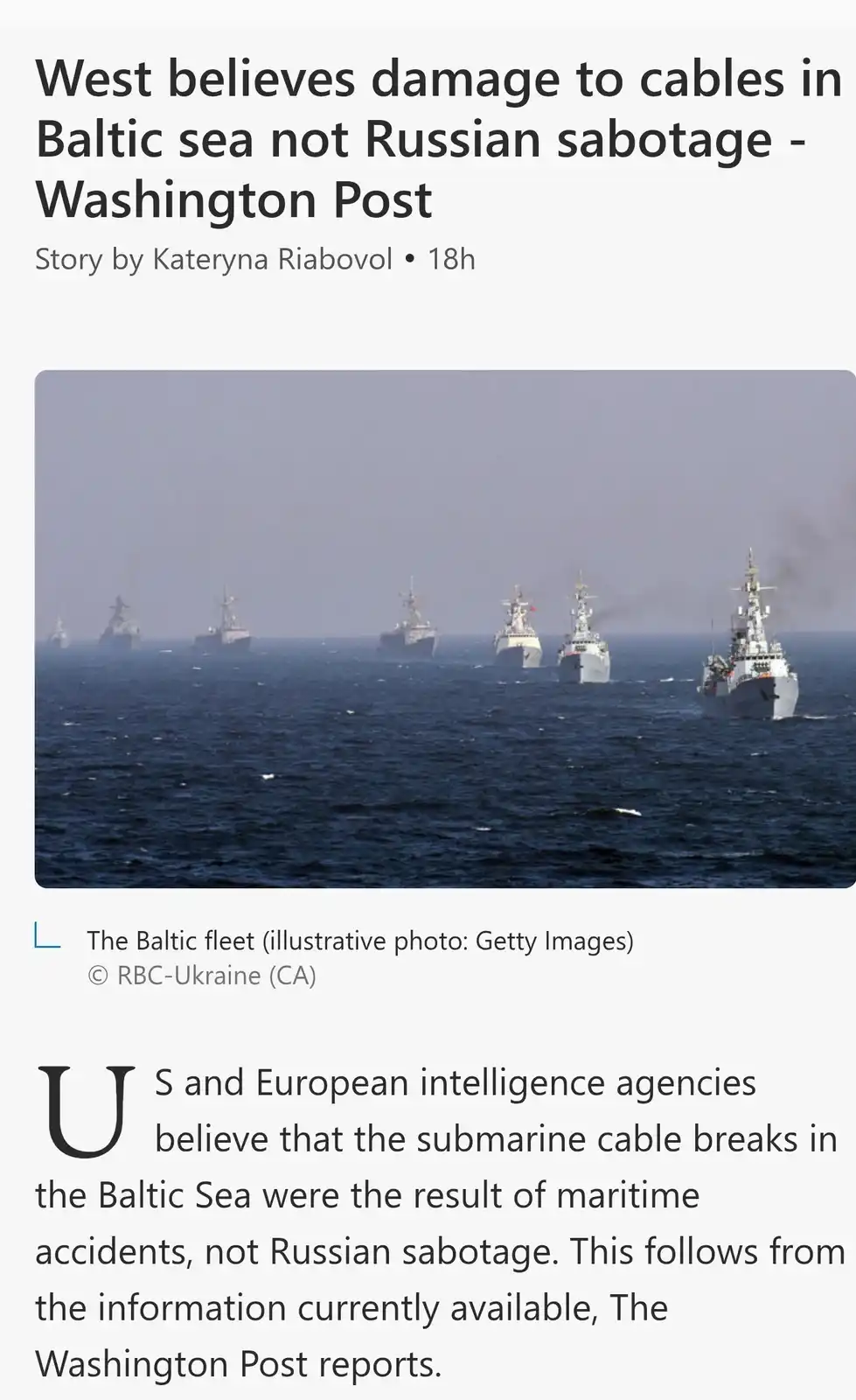 The image shows a news article from the Washington Post with a photo of several naval ships sailing in formation in the…
