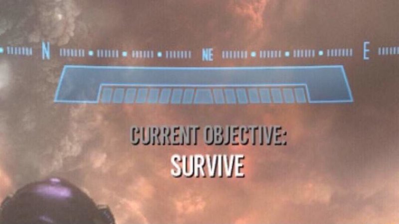 A screenshot from a video game shows a compass overlay with cardinal directions, above which is the text 'CURRENT OBJECTIVE…