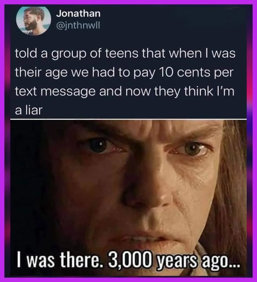 The image is a two-part meme. The top part shows a tweet from user Jonathan (@jn thnwll) stating he told teens about paying…