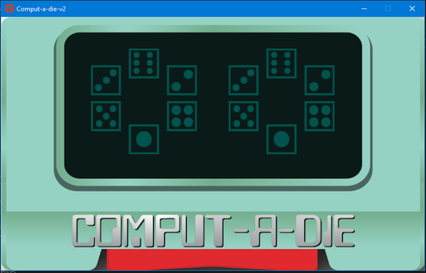 A retro-style computer window displays a game called 'Comput-a-Die' with a screen showing multiple dice faces. The title…