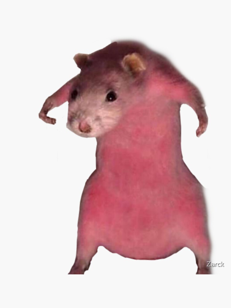 A pink, digitally altered rodent, likely a rat or hamster, stands upright on its hind legs with its front paws raised in a…
