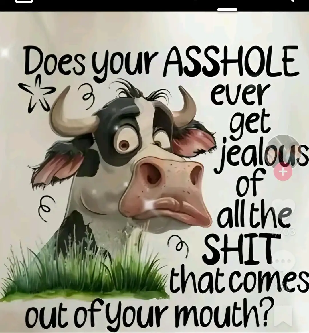 A cartoon cow with a surprised, wide-eyed expression and a slightly downturned mouth is shown emerging from grass. The text…