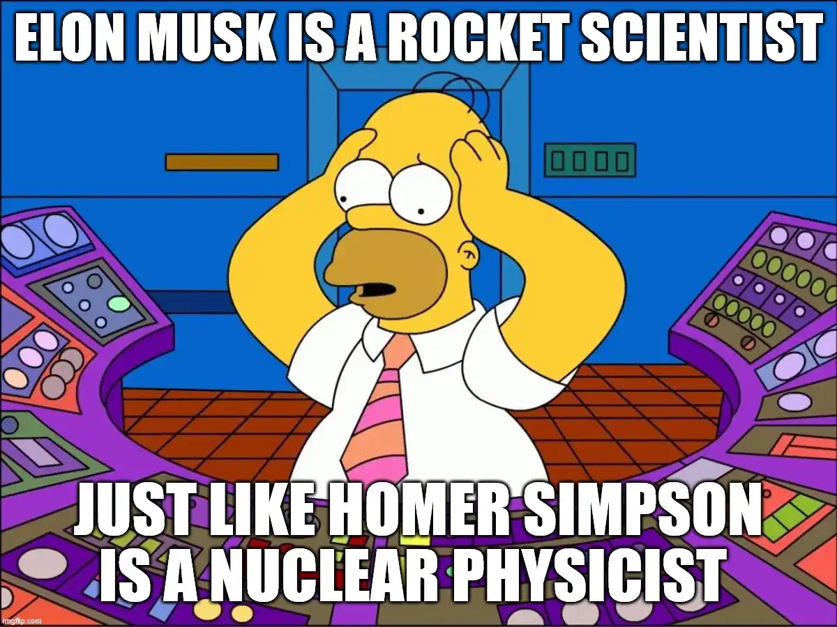 The image shows Homer Simpson in a lab setting with control panels, holding his head in disbelief. The text at the top reads…