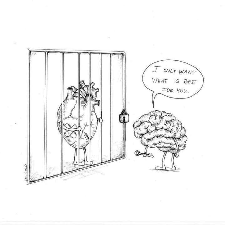 A cartoon drawing shows a human brain with legs and arms holding a key, standing outside a barred jail cell. Inside the…
