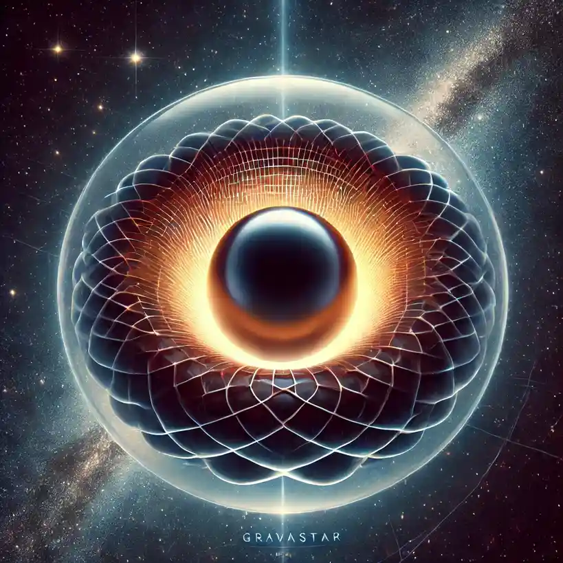A cosmic scene features a glowing, spherical object resembling an eye with a dark pupil and radiating light, set against a…