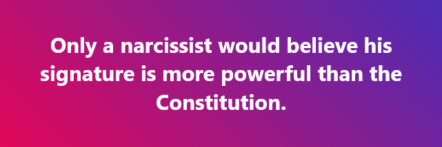 A gradient background transitioning from pink to purple displays white text stating 'Only a narcissist would believe his…