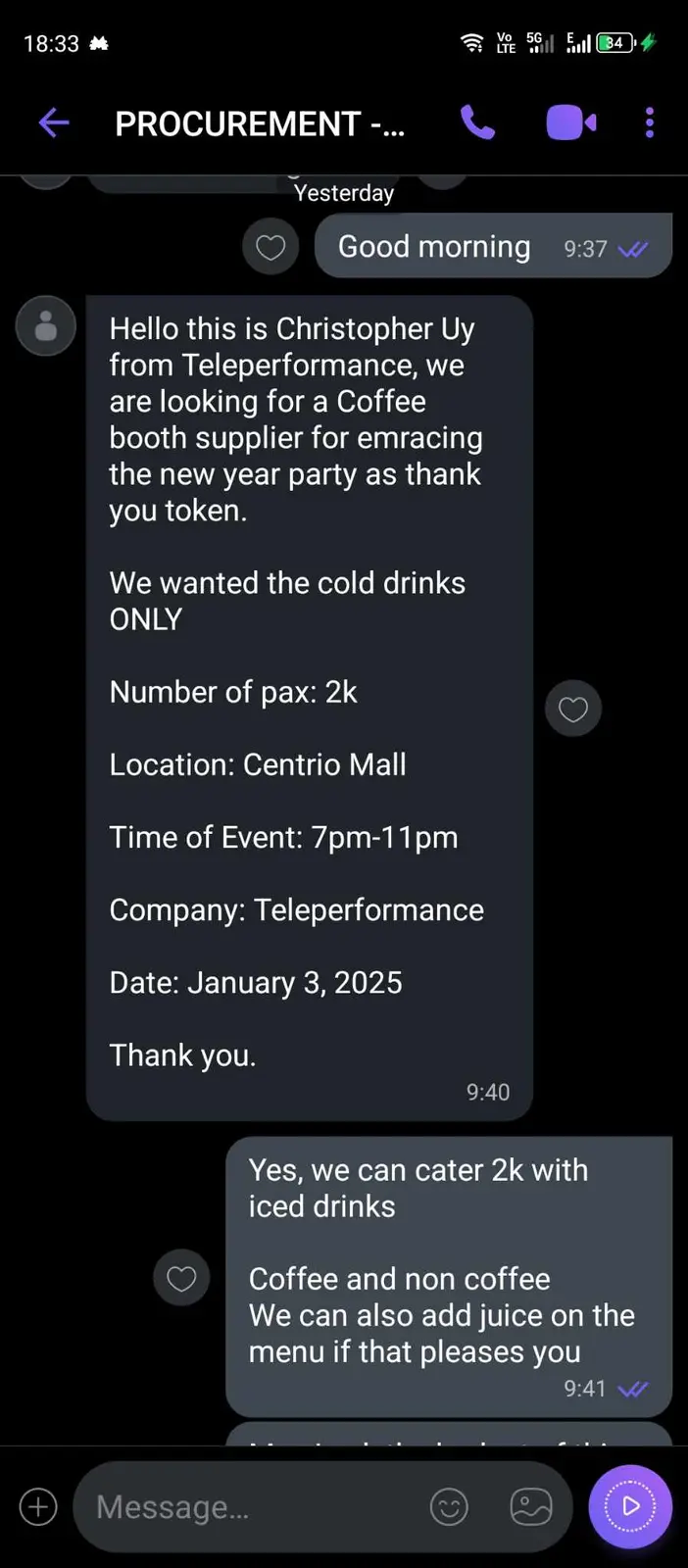Catering Scam in December Cost Me $91